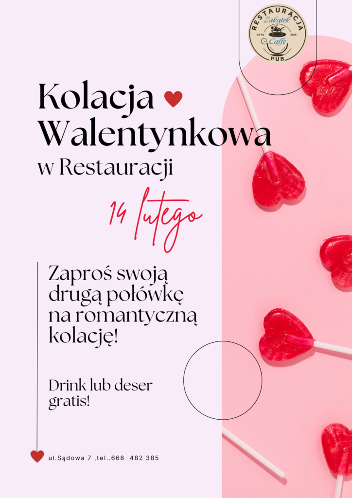 różowy i czerwony kobiecy kolacja walentynki plakat